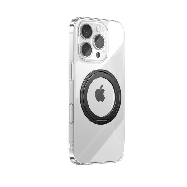 iPhone 16 Pro MagSafe vāciņš ar 360 grādu gredzena statīvu — melns