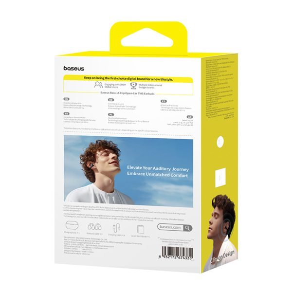 Bass 15 Clip OWS bezvadu austiņas ar atvērtu aizdari un USB-C kabeli - melnas