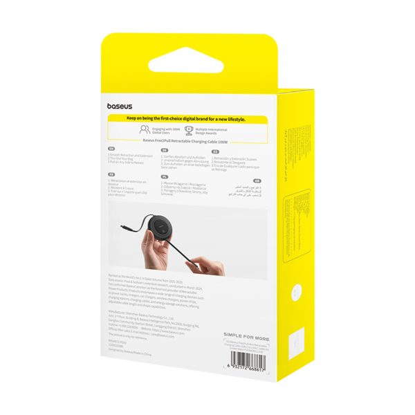 Ievelkams USB-C kabelis 100W 2m - melns