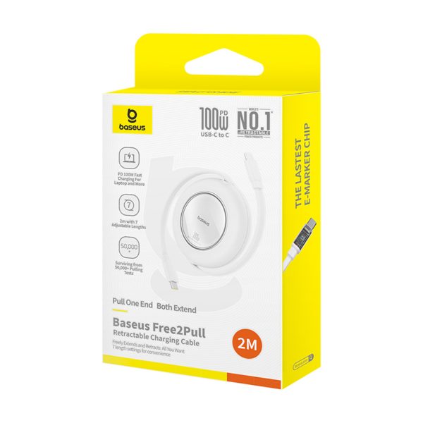 Ievelkams USB-C kabelis 100W 2m - balts