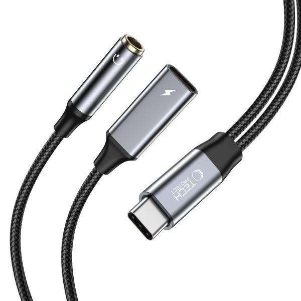 USB-C - USB-C / mini ligzda 3,5 mm kabelis - melns