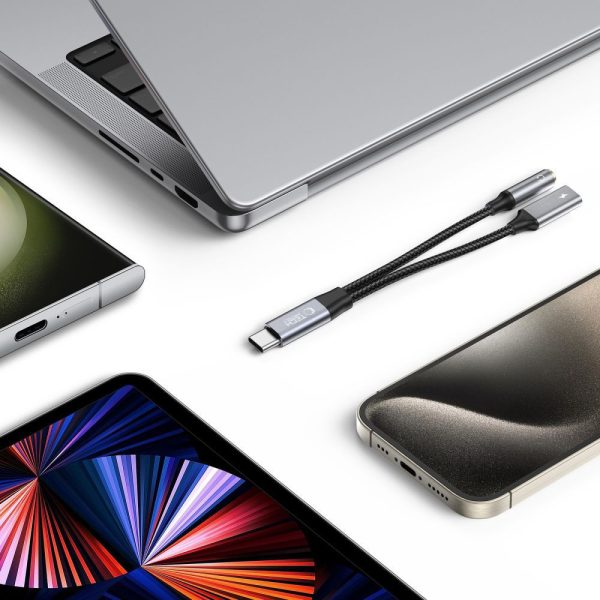 USB-C - USB-C / mini ligzda 3,5 mm kabelis - melns