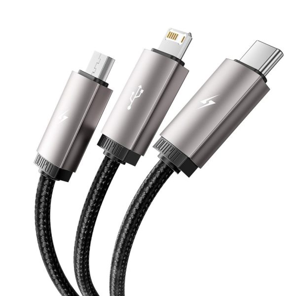 3-in-1 USB-A - Lightning / USB-C / micro USB kabelis 1m - pelēks