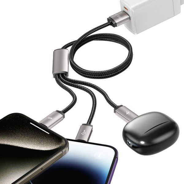 3-in-1 USB-A - Lightning / USB-C / micro USB kabelis 1m - pelēks