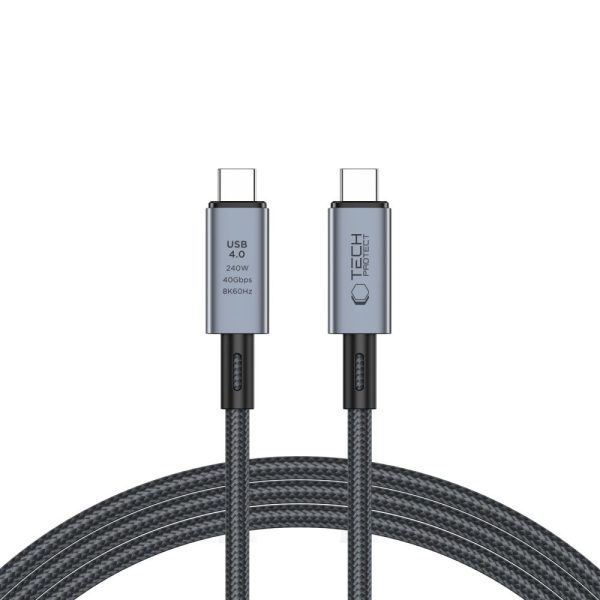 USB-C PD 240W 8K 40Gbps 2m kabelis - pelēks