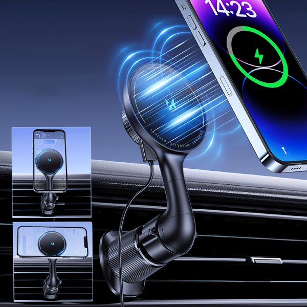 Automašīnas turētājs ar induktīvu tālruņa lādētāju Qi MagSafe 15W tīklam