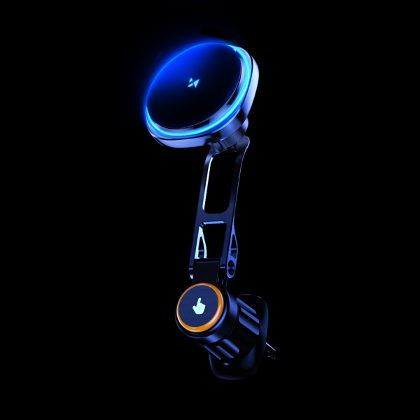 Automašīnas turētājs ar induktīvo tālruņa lādētāju un Qi MagSafe 15W režģa ventilatoru - melns