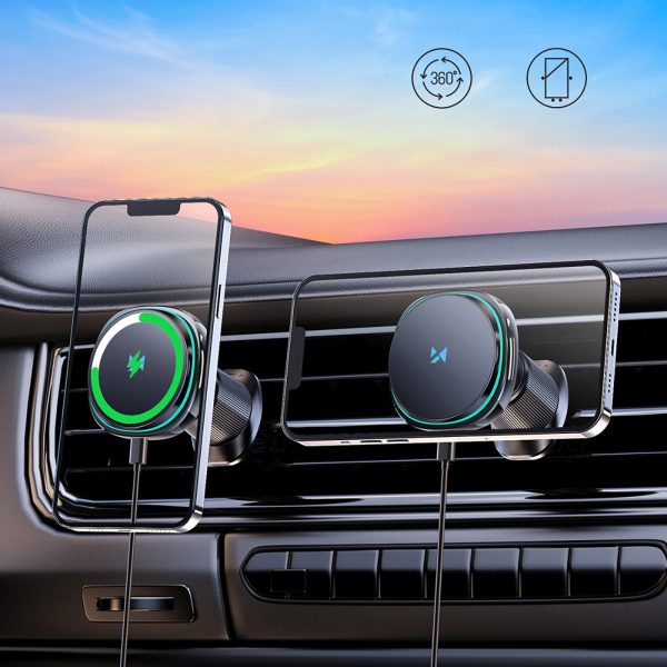 Automašīnas turētājs ar induktīvo lādētāju un telefona ventilatoru gaisa atverei Qi MagSafe 15W