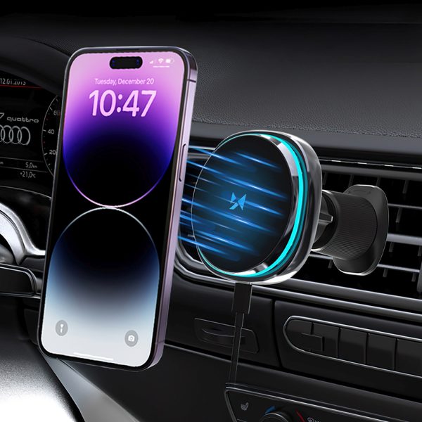 Automašīnas turētājs ar induktīvo lādētāju un telefona ventilatoru gaisa atverei Qi MagSafe 15W