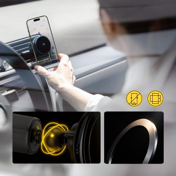 Automašīnas turētājs ar induktīvo lādētāju un telefona ventilatoru gaisa atverei Qi MagSafe 15W
