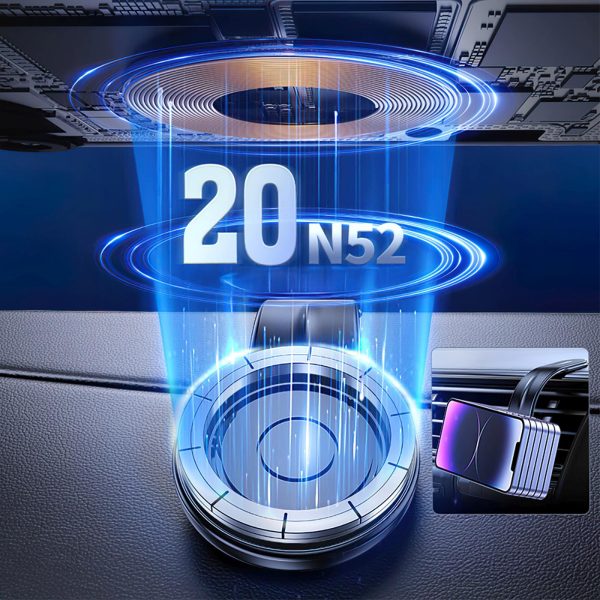 Magnētiskais automašīnas turētājs ar induktīvu tālruņa lādētāju kabīnei 15W MagSafe