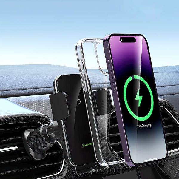 Automašīnas turētājs ar skavu un induktīvu tālruņa lādētāju režģim 15W - melns