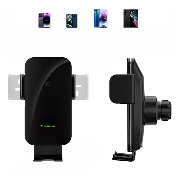 Automašīnas turētājs ar skavu un induktīvu tālruņa lādētāju režģim 15W - melns