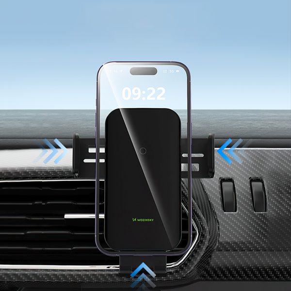 Automašīnas turētājs ar skavu un induktīvu tālruņa lādētāju režģim 15W - melns
