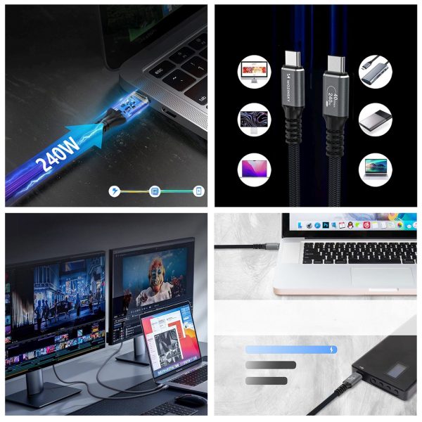 USB-C Thunderbolt 4 240W 2m 4K kabelis - melns