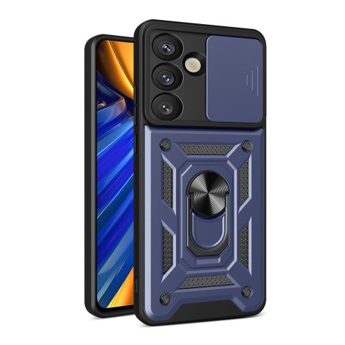 Bruņots maciņš ar statīvu un kameras pārsegu priekš Samsung Galaxy S25 Edge Hybrid Armor Camshield - zils
