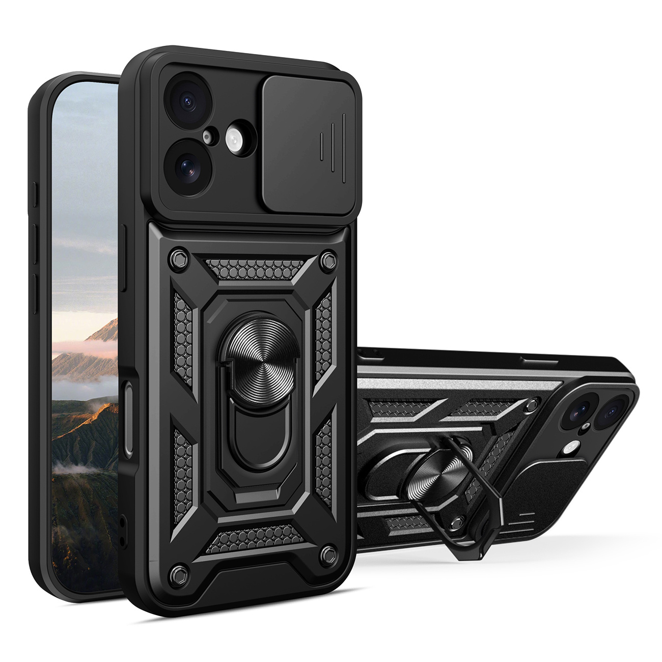Hybrid Armor Camshield bruņu maciņš ar statīvu un kameras aizsargu iPhone 17 - melns