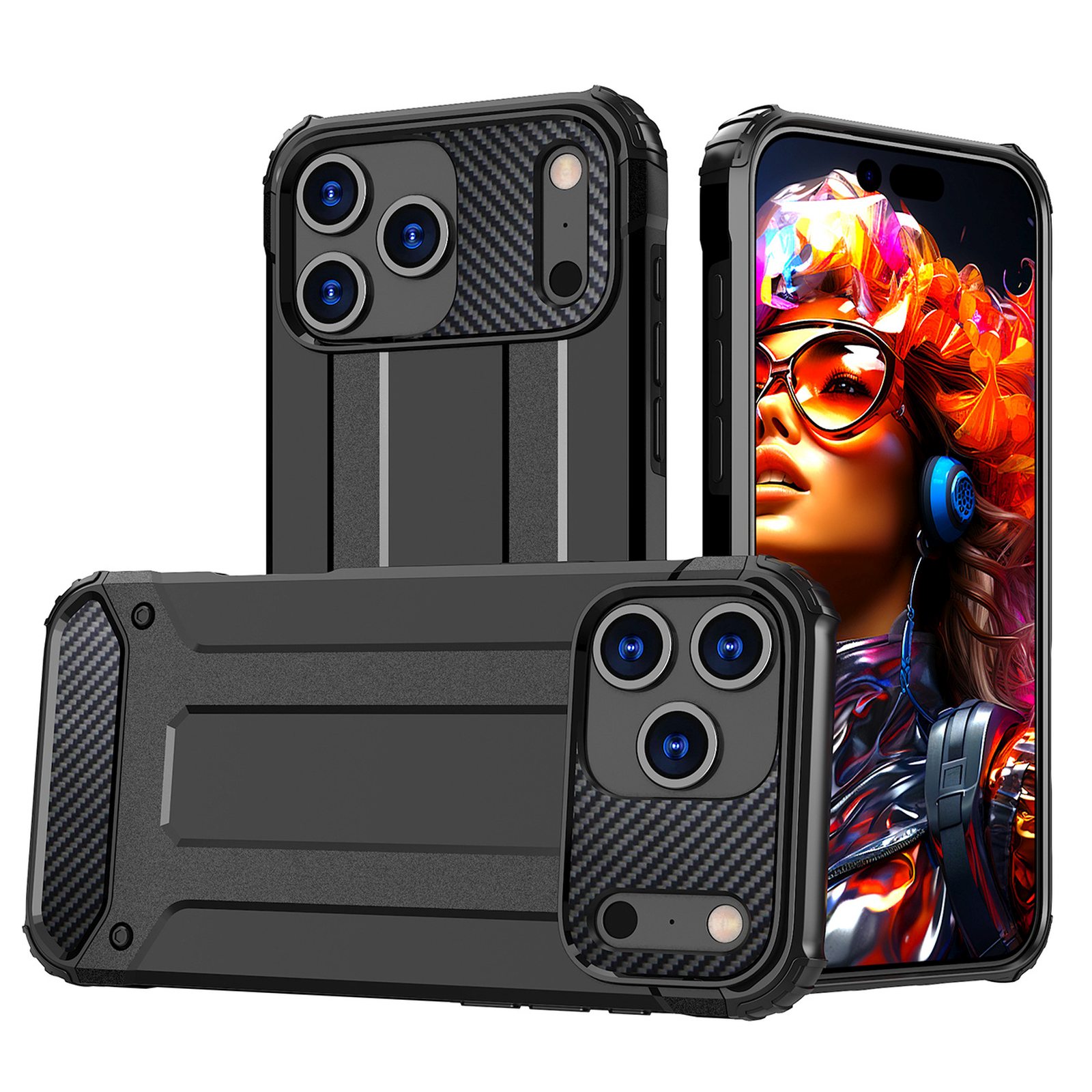 iPhone 17 Pro hibrīda bruņu maciņš - melns