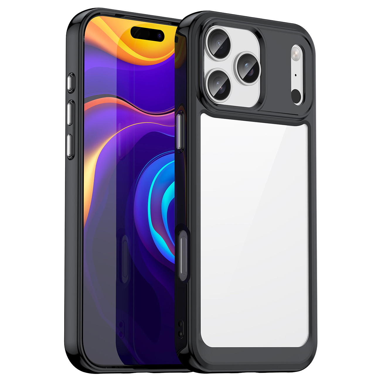 iPhone 17 Pro Outer Space maciņš - melns caurspīdīgs
