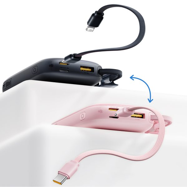 Powerbank 10000mAh 22.5W ar displeju un noņemamu kabeli - melns