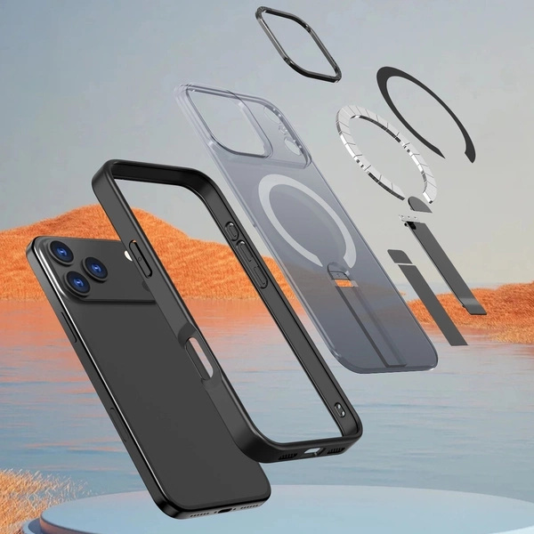 Samsung Galaxy S25 FE aizsargvāciņš ar Hybrid Armor X MagSafe statīvu - melns