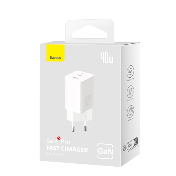 GaN5 Pro 40W USB-C sienas lādētājs - balts