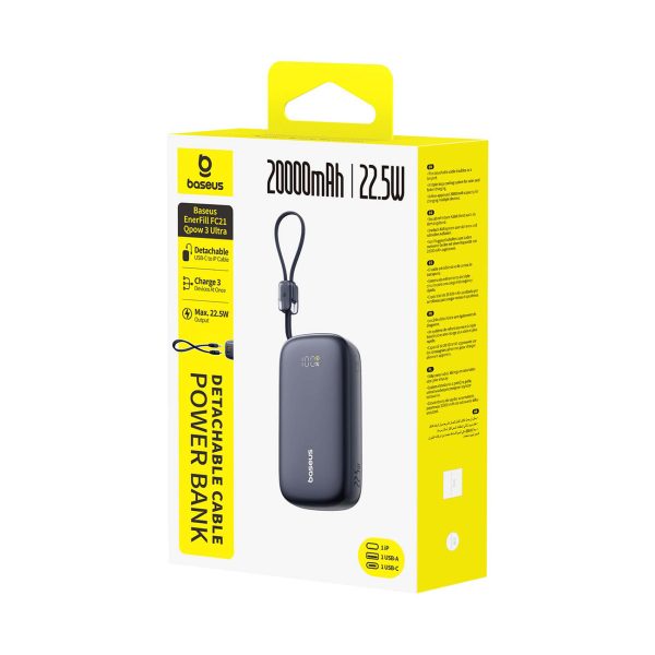 Powerbank 20000mAh 22.5W ar displeju un kabeli EnerFill FC21 Qpow 3 Ultra - melns
