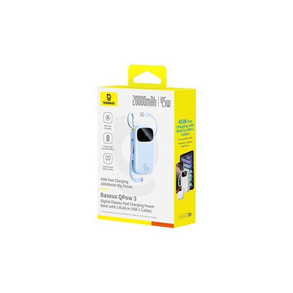 Powerbank 20000mAh 45W ar displeju un kabeli EnerFill FC21 Qpow 3 Ultra - zils