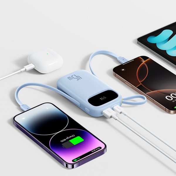 EnerFill FC31 20000mAh 45W Powerbank ar displeju un USB-C Lightning kabeļiem - zils