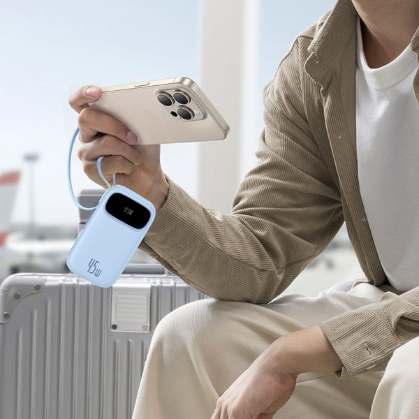 EnerFill FC31 20000mAh 45W Powerbank ar displeju un USB-C Lightning kabeļiem - zils