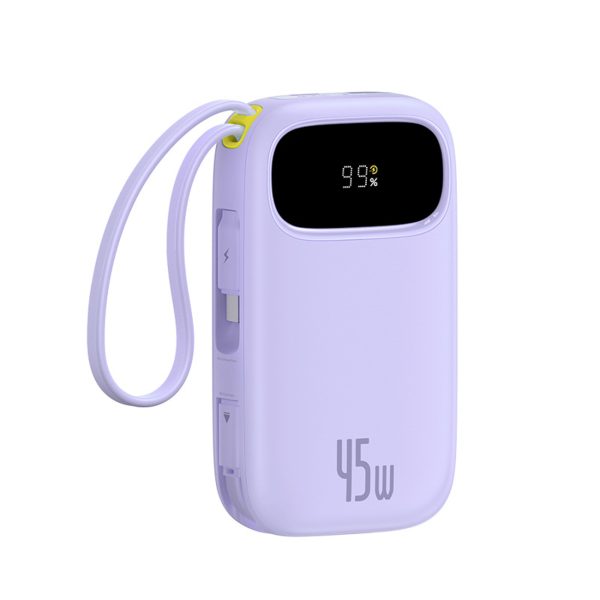 EnerFill FC31 20000mAh 45W Powerbank ar displeju un USB-C Lightning kabeļiem - violets