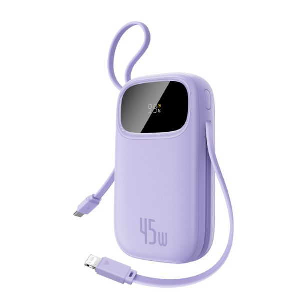 EnerFill FC31 20000mAh 45W Powerbank ar displeju un USB-C Lightning kabeļiem - violets