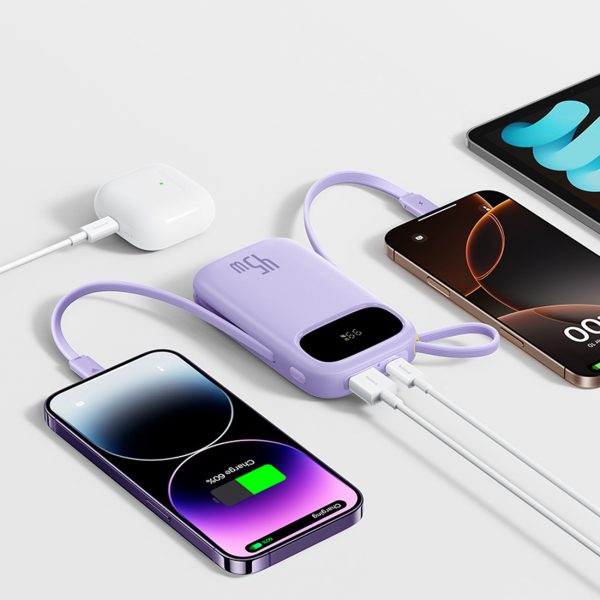 EnerFill FC31 20000mAh 45W Powerbank ar displeju un USB-C Lightning kabeļiem - violets
