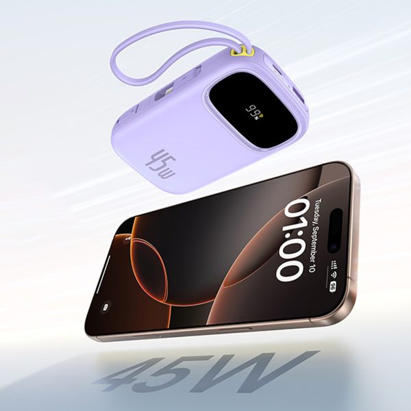 1031620-7-powerbank-20000mah-wyswietlacz-kabel-hurtel-hurtownia-dropshipping.jpg Powerbank 20000mAh 45W z wyświetlaczem kablami USB-C Lightning EnerFill FC31 - fioletowy