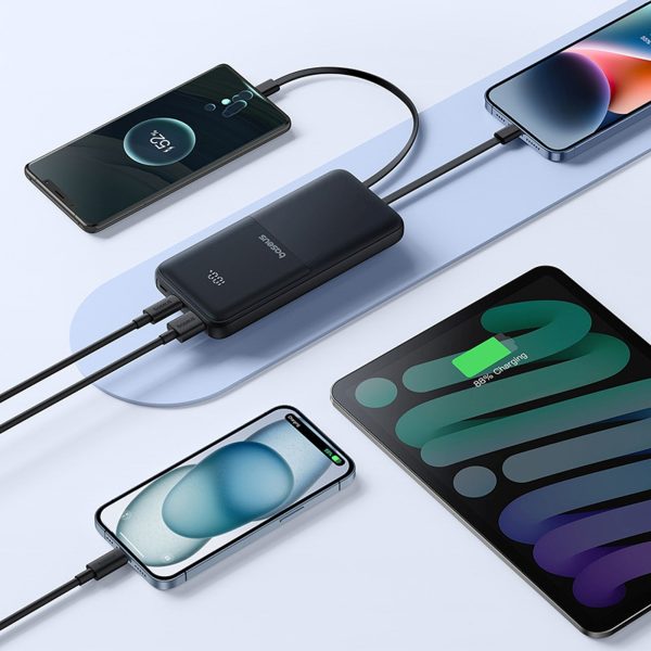 Powerbank 10000mAh 22.5W ar displeju, USB-C kabeļiem, iPhone Lightning Lipow - melns