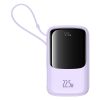 Powerbank 10000mAh 22.5W ar iebūvētu displeju un USB-C kabeli Qpow Pro+ - violets