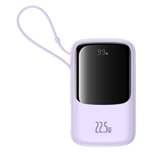 Powerbank 10000mAh 22.5W ar iebūvētu displeju un USB-C kabeli Qpow Pro+ - violets