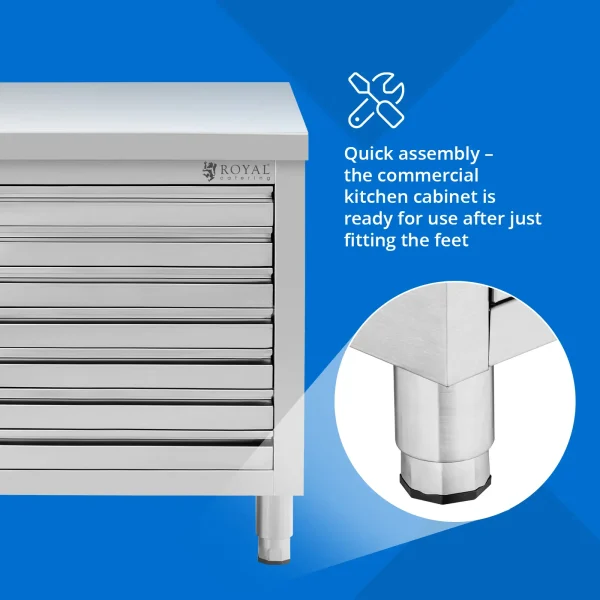 Gastronomiskais skapis picas mīklai, tērauda, 7 atvilktnes, 50 x 70 cm