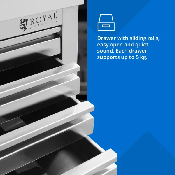 Gastronomiskais skapis picas mīklai, tērauda, 7 atvilktnes, 50 x 70 cm