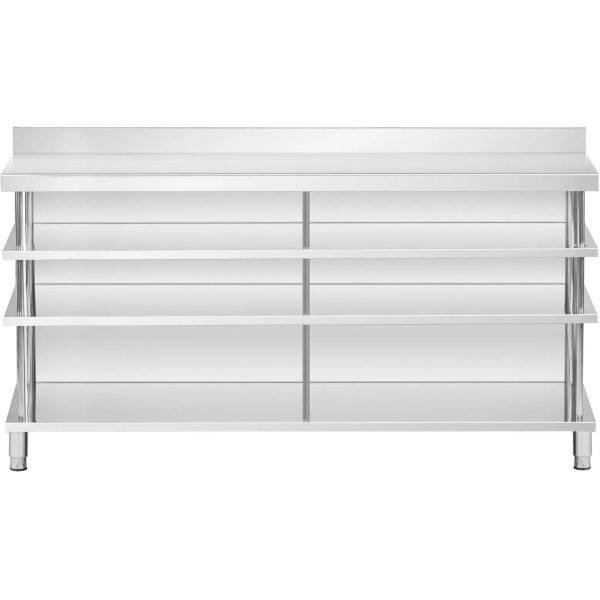 Bāra galds, darba virsma, ēdināšanas uzņēmums, ar apmali, 4 plaukti, TĒRAUDS, 200 x 30 x 105 cm