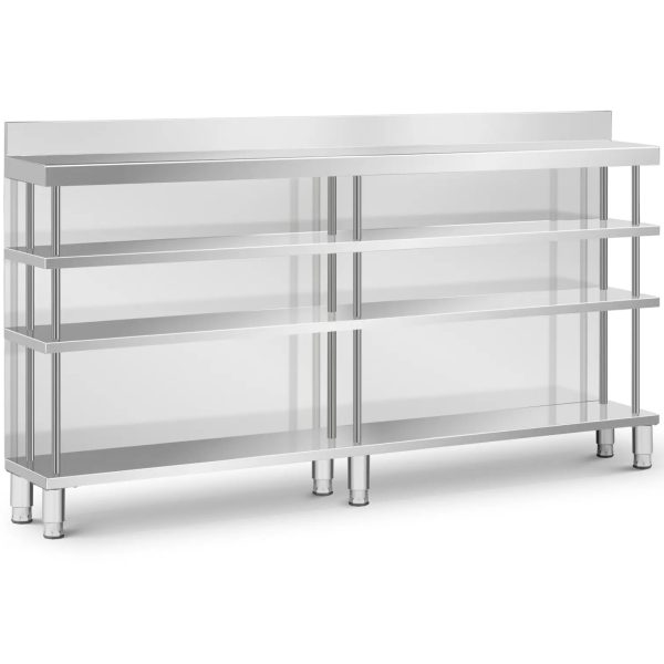 Bāra galds, darba virsma, ēdināšanas uzņēmums, ar apmali, 4 plaukti, TĒRAUDS, 200 x 30 x 105 cm