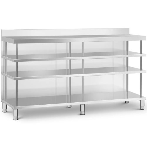 Bāra galds, darba virsma, ēdināšanas uzņēmums, ar apmali, 4 plaukti, TĒRAUDS, 200 x 60 x 105 cm