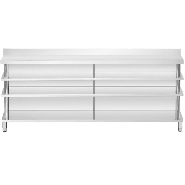 Bāra galds, darba virsma, ēdināšanas uzņēmums, ar apmali, 4 plaukti, TĒRAUDS, 250 x 60 x 105 cm