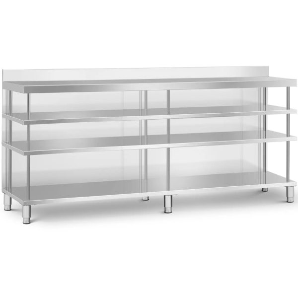 Bāra galds, darba virsma, ēdināšanas uzņēmums, ar apmali, 4 plaukti, TĒRAUDS, 250 x 60 x 105 cm