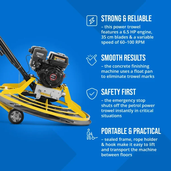 Benzīna špakteļlāpstiņa betona grīdām un klona virsmām 6,5 ZS 100 apgr./min