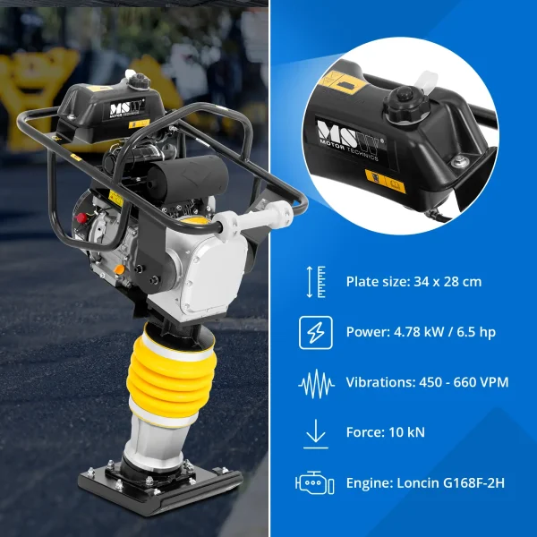 Rammer Jumper, ar benzīnu darbināms betona blīvētājs, 6,5 ZS, 34 x 28 cm