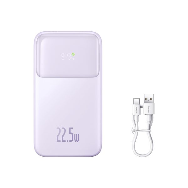Powerbank ar displeju 20000mAh 22.5W Comet Series + USB-A - USB-C kabelis 0.3m violets