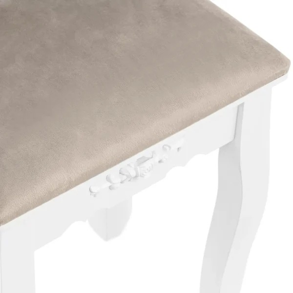 Kosmētikas tualetes galdiņš ar spoguli, tabureti, organizatoru, 5 atvilktnēm - balts