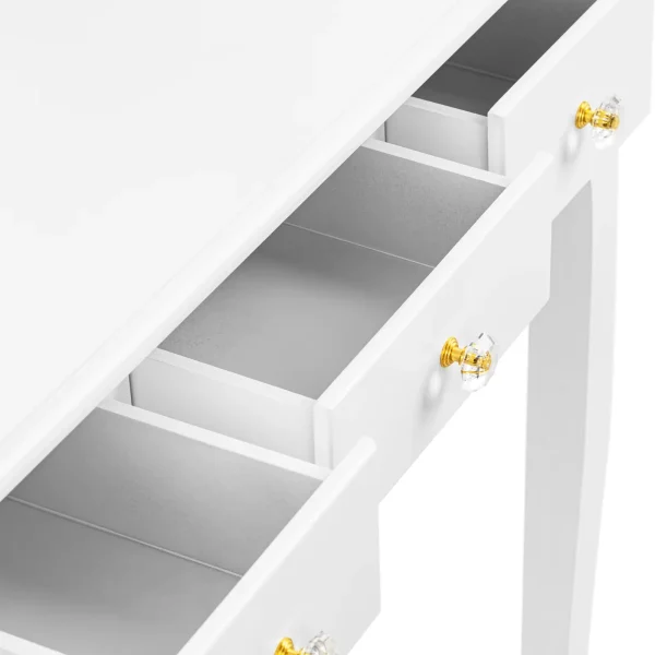 Kosmētikas tualetes galdiņš ar spoguli, tabureti, organizatoru, 5 atvilktnēm - balts