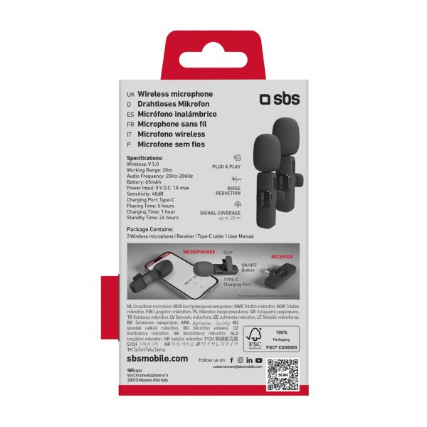 Bezvadu piespraužamie mikrofoni ar USB-C uztvērēju, melni - 2 gab.